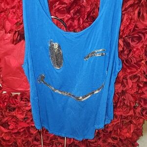Blush Girls Blue Smiley Face Tank Top Size XLarge
